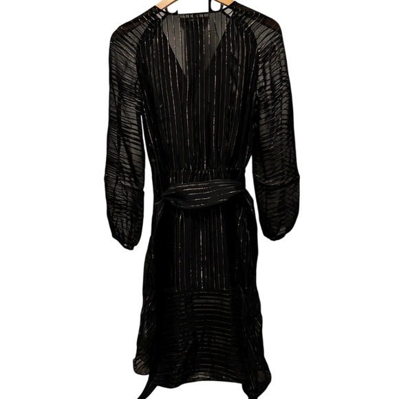 Massimo Dutti | Women's Black Sheer Metallic Striped Dress - Picture 7 of 11